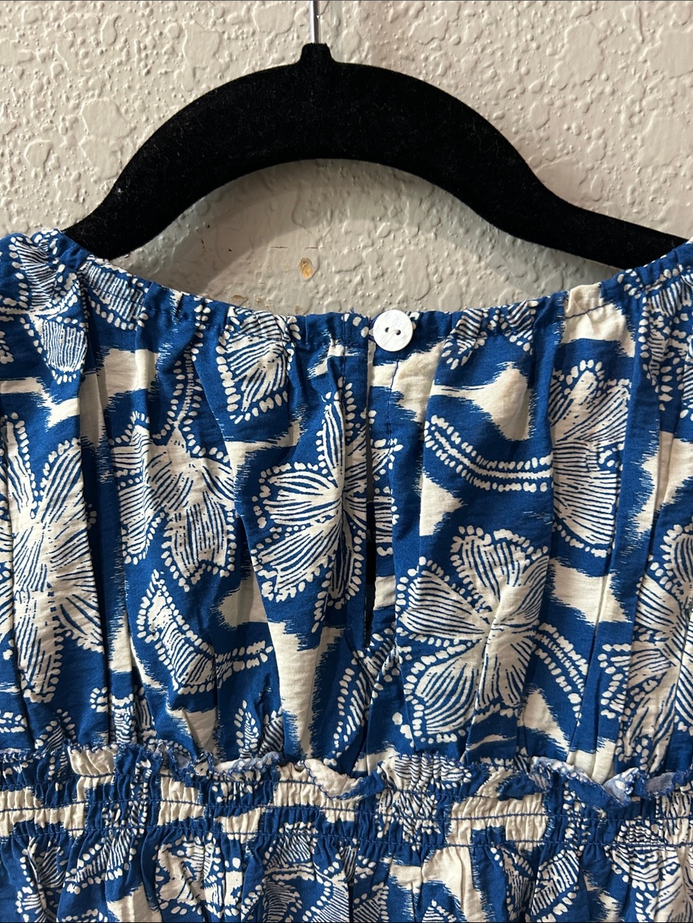 Time and Tru Blue and White Floral Smocked Peplum Top - Picture 7 of 8